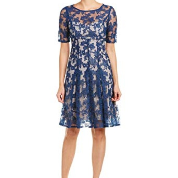 Adrianna Papell Pleated Embroidered Mesh Dress - Picture 2 of 6